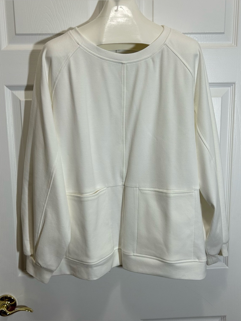 Dokotoo Cream Pocket Front Crewneck Pullover Sweater